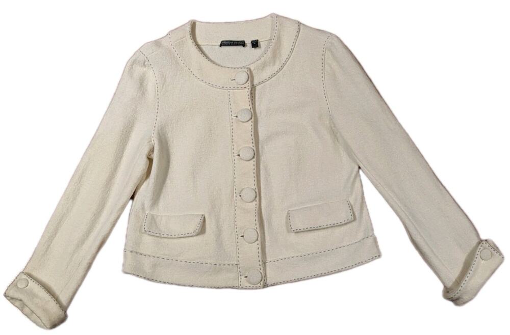 Vintage Pamela Dennis 100% Wool Cropped Jacket Babydoll Cream Women’s M